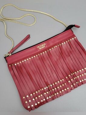 Victoria's Secret Red Fringe Crossbody with Gold Chain
